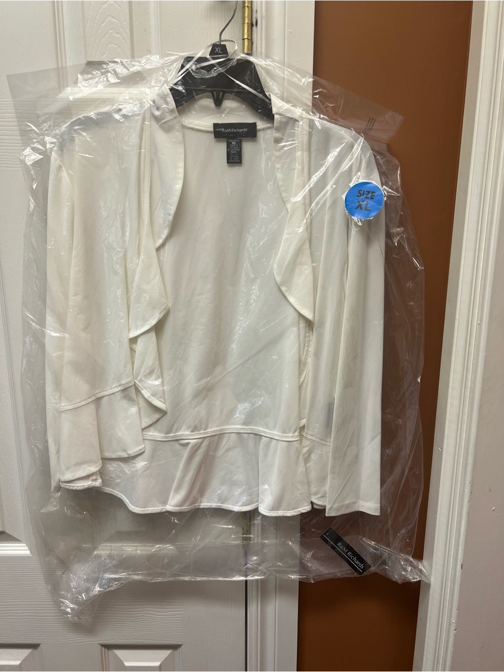 R&M Richards Ivory Open Front Draped Cardigan
